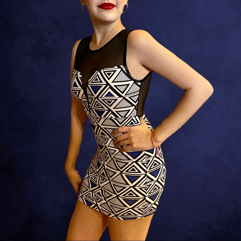 Mesh Backed Geometric Mini Dress